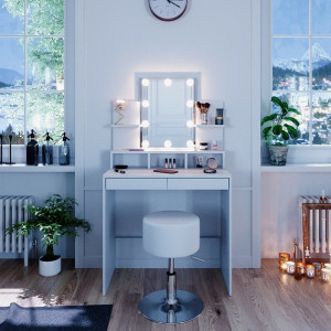 SEA371 - Set Masa alba toaleta 80 cm cosmetica machiaj, oglinda cu sau fara LED, masuta vanity