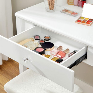 SEA376 - Set Masa toaleta, 70 cm, cosmetica machiaj, oglinda, masuta vanity cu taburet tapitat - Alb