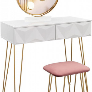 SEA378 - Set Masa toaleta, 80 cm, cosmetica machiaj cu oglinda si scaun, masuta vanity - Alb