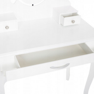 SEA519 - Set Masa alba toaleta, 75 cm, cosmetica machiaj oglinda cu LED, masuta vanity, scaunel, taburet tapitat