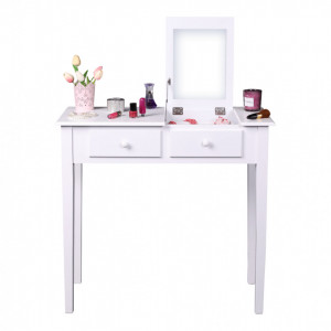 SEA602 - Set Masa toaleta, 80 cm, consola cosmetica machiaj masuta vanity make-up cu oglinda rabatabila - Alb
