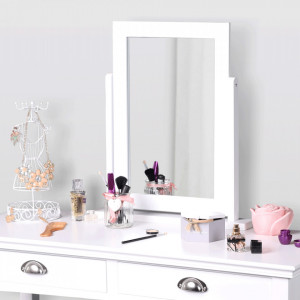 SEA606 - Set Masa toaleta, 100 cm, consola cosmetica machiaj masuta vanity make-up cu oglinda si scaun tapitat- Alb