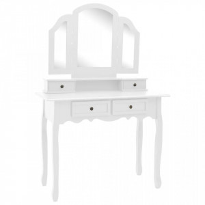SEA69 - Set Masa toaleta, 100 cm, cosmetica machiaj cu oglinda si scaun, masuta vanity - Alb
