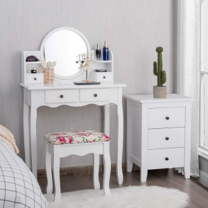 SEA73 - Set Masa toaleta 75 cm, cosmetica machiaj cu oglinda, masuta vanity - Alb