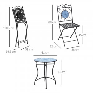 SEGAL3 - Set Masa si scaune pliante Mozaic gradina, terasa, balcon - Albastru