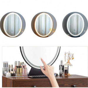 SEM11 - Set Masa toaleta, 80 cm, cosmetica machiaj oglinda cu LED, masuta makeup cu scaun tapitat - Maro-Negru