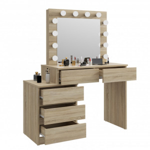 SEM509 - Set Masa toaleta, 112 cm, cosmetica machiaj oglinda masuta vanity, oglinda cu LED-uri cu sau fara scaun - Sonoma