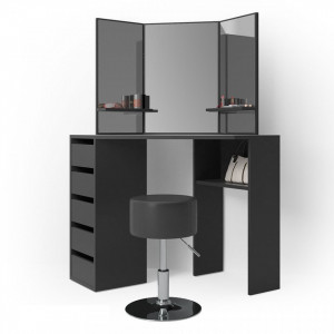 SEN222 - Set Masa neagra toaleta cosmetica machiaj oglinda masuta vanity pe colt