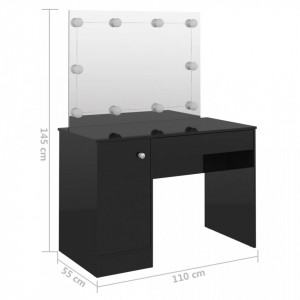 SEN704 - Set Masa toaleta, 110 cm, cosmetica machiaj cu oglinda cu LED, masuta vanity - Negru Lucios