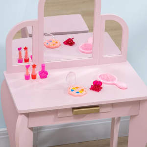 SERC2 - Set masutade toaleta copii, 52 cm, cu scaunel si oglinda - Roz