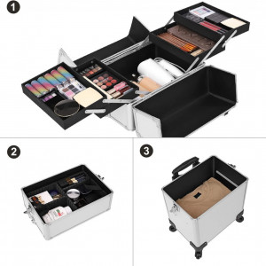 STG1 - Statie Makeup portabila, 35 cm, troler, organizator, portfard, geanta, valiza - Gri