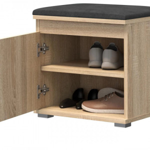 BAM508 - Banca 50x37x51 cm, Pantofar pentru Hol, pantofi, depozitare - Sonoma cu tapiterie Gri/Albastru/Verde