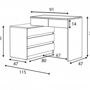 BIA513 - Birou stanga/dreapta, 115/130 cm, masa de calculator drept sau pe colt cu 5 sertare, office - Alb