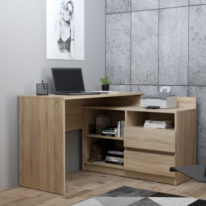 BIM508 - Birou pe colt, 120x105x75 cm, masa de calculator cu 2 sertare, office - Sonoma