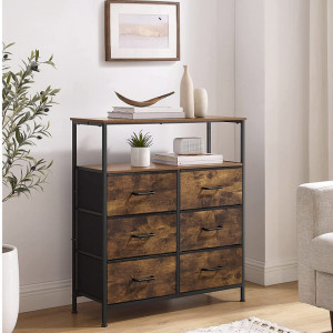 COMI27 - Comoda cu sertare textile, 80x30x89 cm pentru hol, living, dormitor, bucatarie, baie, stil industrial - Maro