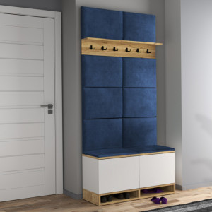 CUI509 - Cuier 100x37x213 cm - 6 agatatori haine, hol, pantofar - Culoarea Alb-Stejar