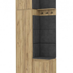 CUI512 - Cuier 104x37x214 cm - 3 agatatori haine, hol, pantofar - Stejar, tapiterie Turcoaz/Gri/Albastru