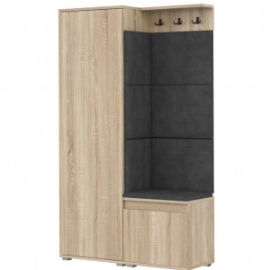 CUI515 - Cuier 104x37x177 cm - 3 agatatori haine, hol, pantofar - Sonoma, tapiterie Turcoaz/Gri/Albastru