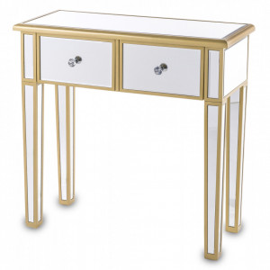 MAOG501 - Masa toaleta oglinda, masuta consola, 80 cm, cosmetica machiaj, vanity birou, Auriu