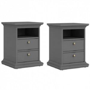 NOG601 - Set 2 Noptiere gri, 44 cm, cu 2 sertare pentru dormitor