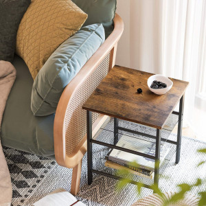 NOI14 - Set de 2 Noptiere 40x40x50 cm, masute laterale pentru dormitor sau living, stil industrial - Maro