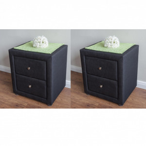 NON203 - Set 2 Noptiere negre capitonate cu 2 sertare pentru dormitor