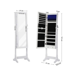 OGA110 - Oglinda caseta de bijuterii cu LED, 41 cm, dulap, dulapior cu picioare dormitor, dressing - Alb