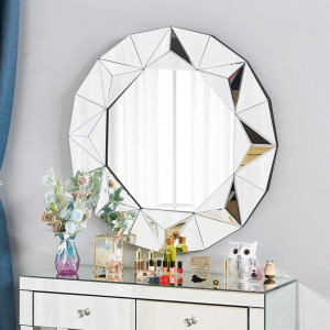 OGG114 - Oglinda 90 cm, pentru perete ornamentala dormitor, living, baie - Argintie 3D