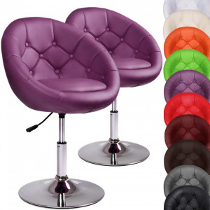 SCA210 - Set 2x Scaune tapitate pentru masa toaleta, birou, bar, lounge, club, imitatie de piele, inaltime reglabila - Mov sau Verde