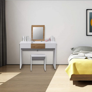 SEA291 - Set Masa toaleta, 100 cm, cosmetica machiaj, oglinda rabatabila , masuta vanity, comoda make-up, scaun - Alb-Maro
