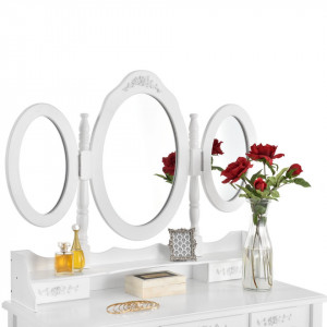 SEA316 - Set Masa alba toaleta cosmetica machiaj oglinda masuta vanity, cu scaunel tapitat