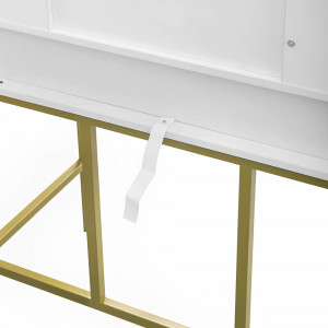 SEA362 - Set Masa toaleta, 90 cm, cosmetica machiaj, oglinda cu LED, masuta vanity - Alb-Auriu