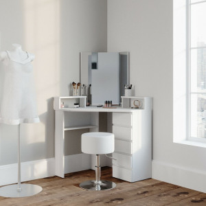 SEA369 - Set Masa toaleta, 113 cm, moderna cosmetica machiaj oglinda, masuta vanity cu sau fara LED - Alb