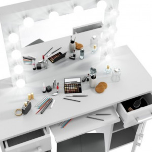 SEA507 - Set Masa toaleta cosmetica 120 cm machiaj oglinda masuta vanity, oglinda cu LED-uri - Alb sau Maro