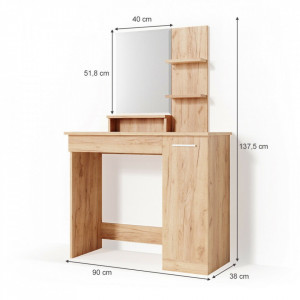 SEM218 - Set Masa toaleta, 90 cm, cosmetica machiaj oglinda cu sau fara LED, masuta vanity, cu sau fara scaunel - Maro