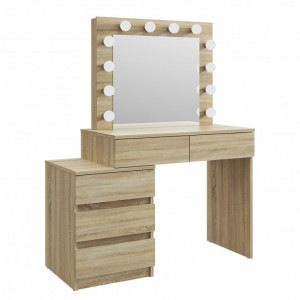SEM509 - Set Masa toaleta, 112 cm, cosmetica machiaj oglinda masuta vanity, oglinda cu LED-uri cu sau fara scaun - Sonoma