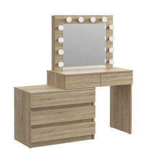 SEM511 - Set Masa toaleta, 130 cm, cosmetica machiaj oglinda masuta vanity, oglinda cu LED-uri cu sau fara scaun - Sonoma