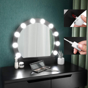 SEN122 - Set Masa neagra toaleta cosmetica machiaj oglinda masuta vanity, scaunel, taburet tapitat