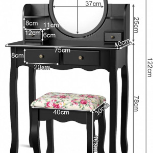 SEN21 - Set Masa toaleta 75 cm, cosmetica machiaj cu oglinda, masuta vanity - Negru
