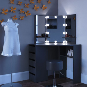 SEN223 - Set Masa neagra toaleta cosmetica machiaj oglinda masuta vanity pe colt