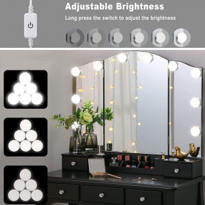 SEN233 - Set Masa Neagra toaleta cosmetica machiaj oglinda cu LED, scaunel taburet tapitat