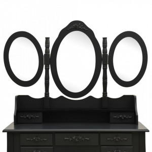 SEN701 - Set Masa toaleta, 90 cm, cosmetica machiaj cu oglinda, masuta vanity, scaun tapitat - Neagra