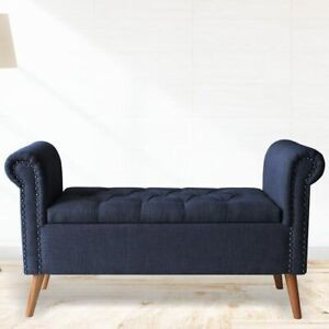 BAAL204 - Bancuta cu brate 112 cm cu spatiu depozitare, bancheta cu lada, banca living, dormitor, hol - Albastru