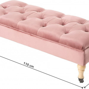 BARZ201 - Banca 110 cm, bancuta pat, lada depozitare - Roz cu picioare maro