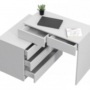BIA513 - Birou stanga/dreapta, 115/130 cm, masa de calculator drept sau pe colt cu 5 sertare, office - Alb