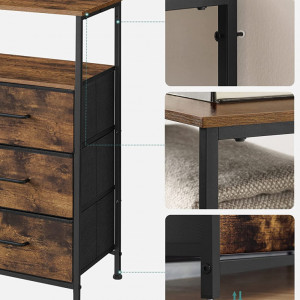 COMI27 - Comoda cu sertare textile, 80x30x89 cm pentru hol, living, dormitor, bucatarie, baie, stil industrial - Maro