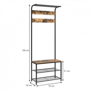 CUII207 - Cuier industrial 70 cm, pentru haine, chei, hol, rafturi pantofi, pantofar - Maro