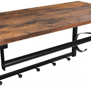 CUII6 - Cuier stil industrial, 66x30x31 cm, maro si negru, 5 agatatori haine