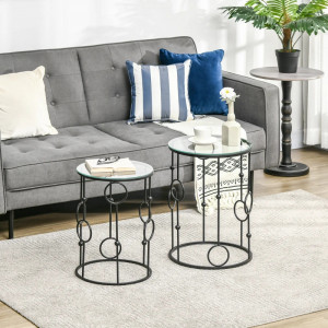MAN5 - Set 2 masute de cafea rotunde 41 si 36 cm, pentru living - Negre