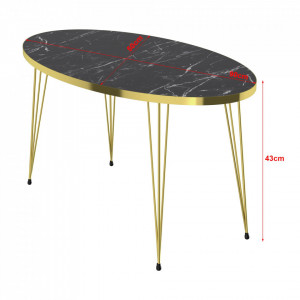 MCAU6 - Masuta de cafea ovala, 90 cm - Auriu-Negru